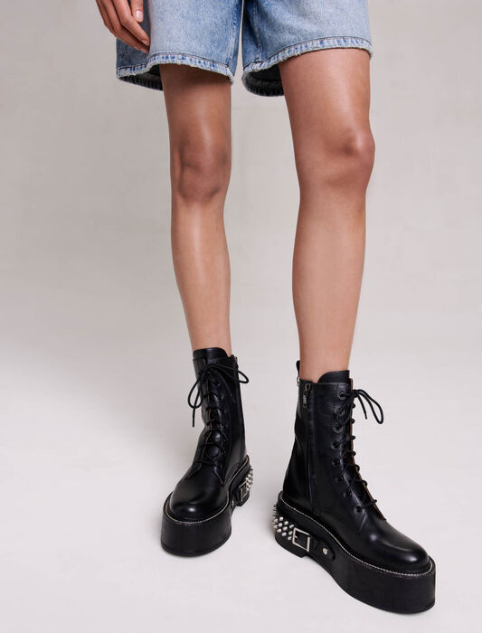 Black-combat boots with punk details