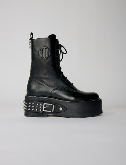Black-featured-combat boots with punk details