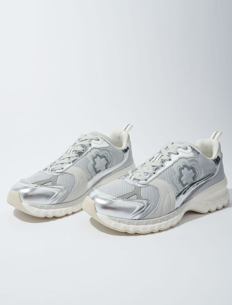 Silver-Bi-Material Sneakers