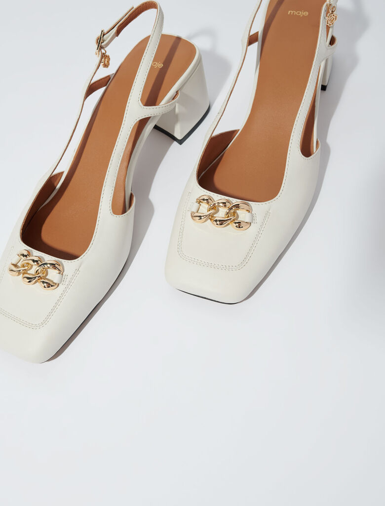 Ecru-Square-Toe Leather Pumps