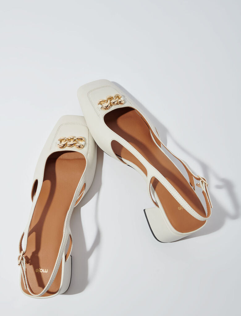 Ecru-Square-Toe Leather Pumps