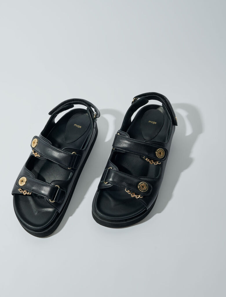 Black  -Flat leather sandals