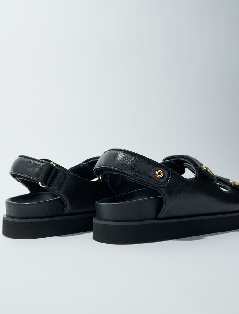 Black  -Flat leather sandals