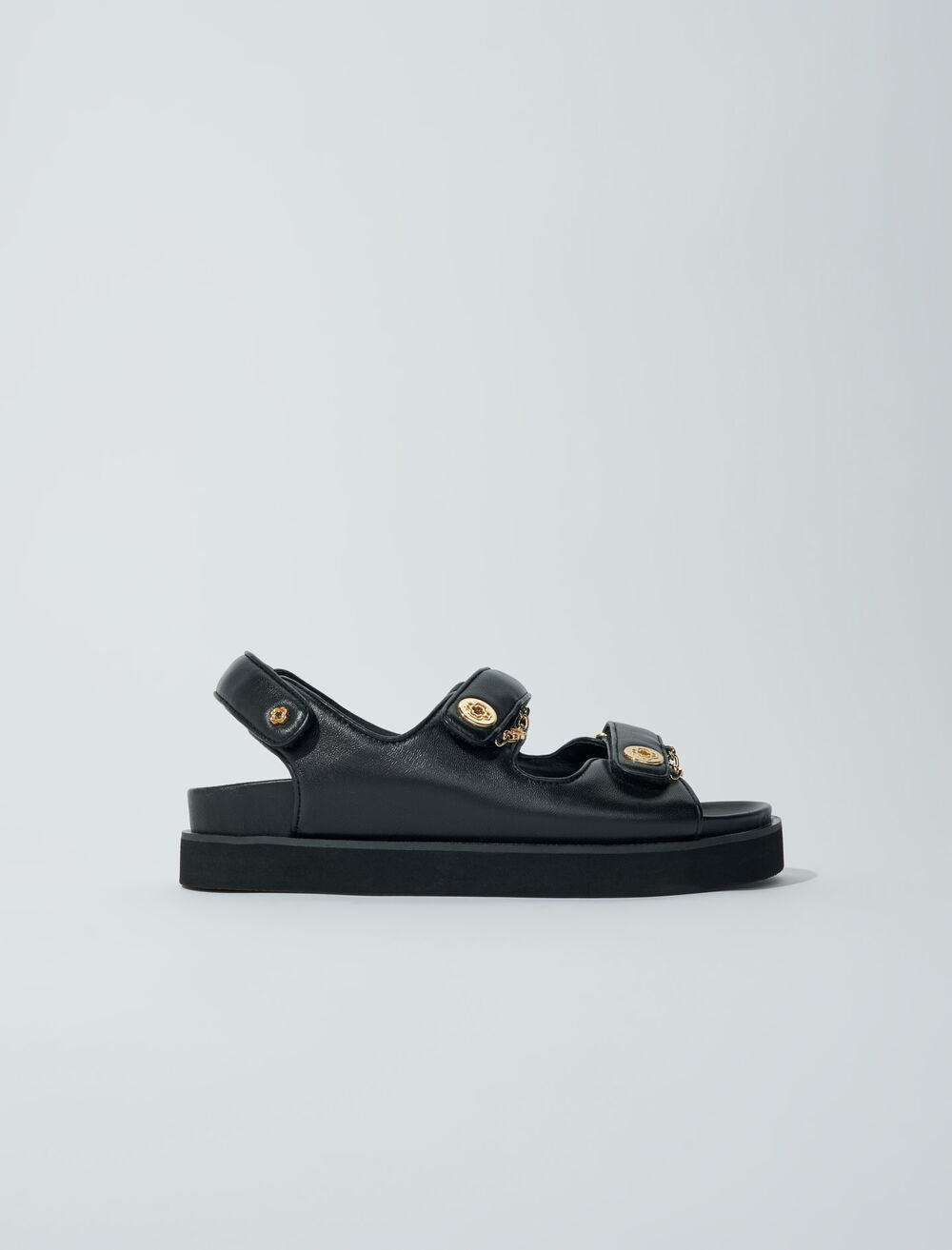 Black featured-Flat leather sandals