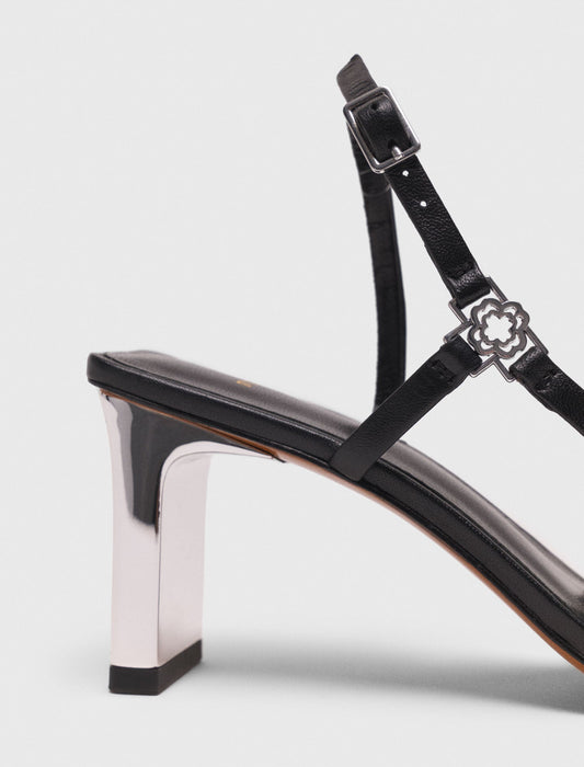 Strappy sandals with metallic heel Black
