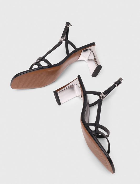Strappy sandals with metallic heel Black
