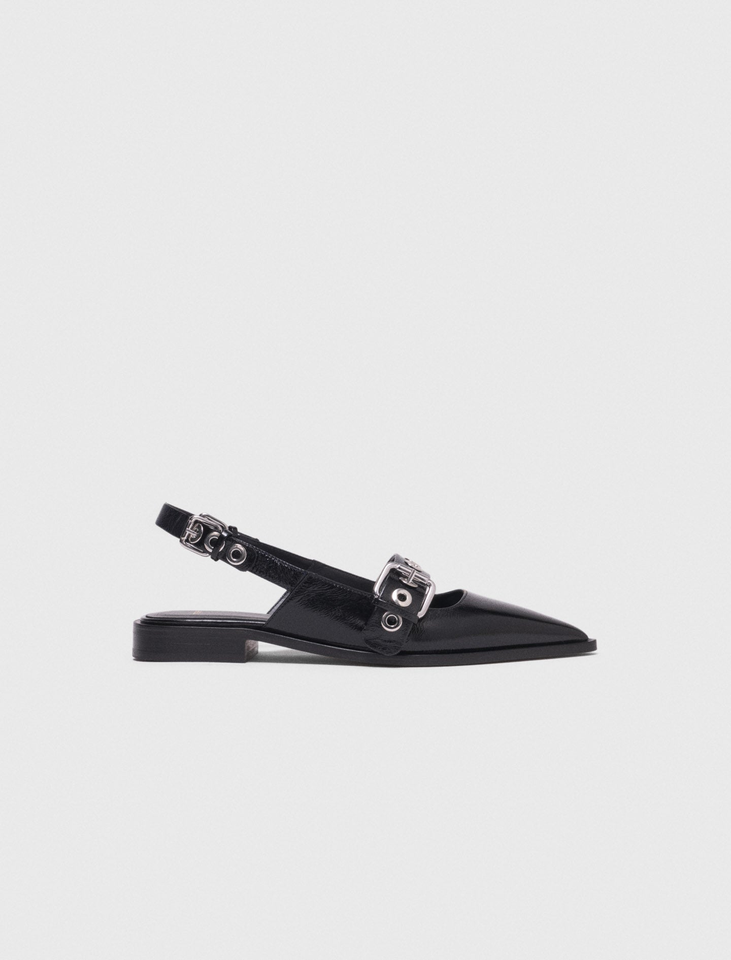 Flat Leather Strap Slingbacks Black
