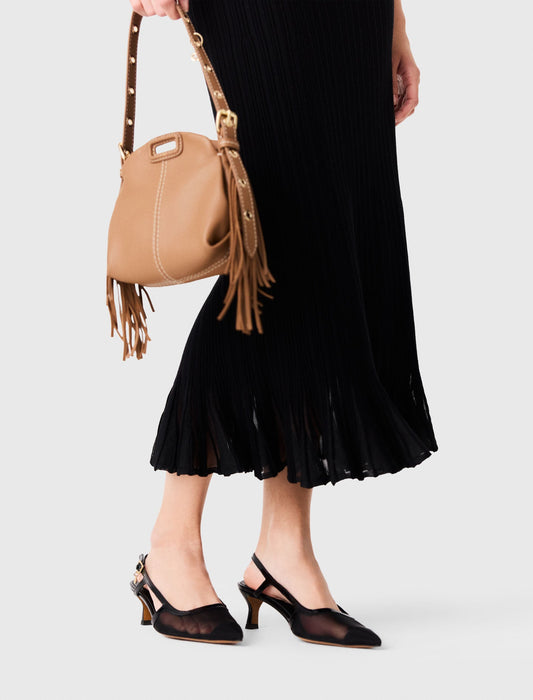 Leather and mesh slingbacks Black
