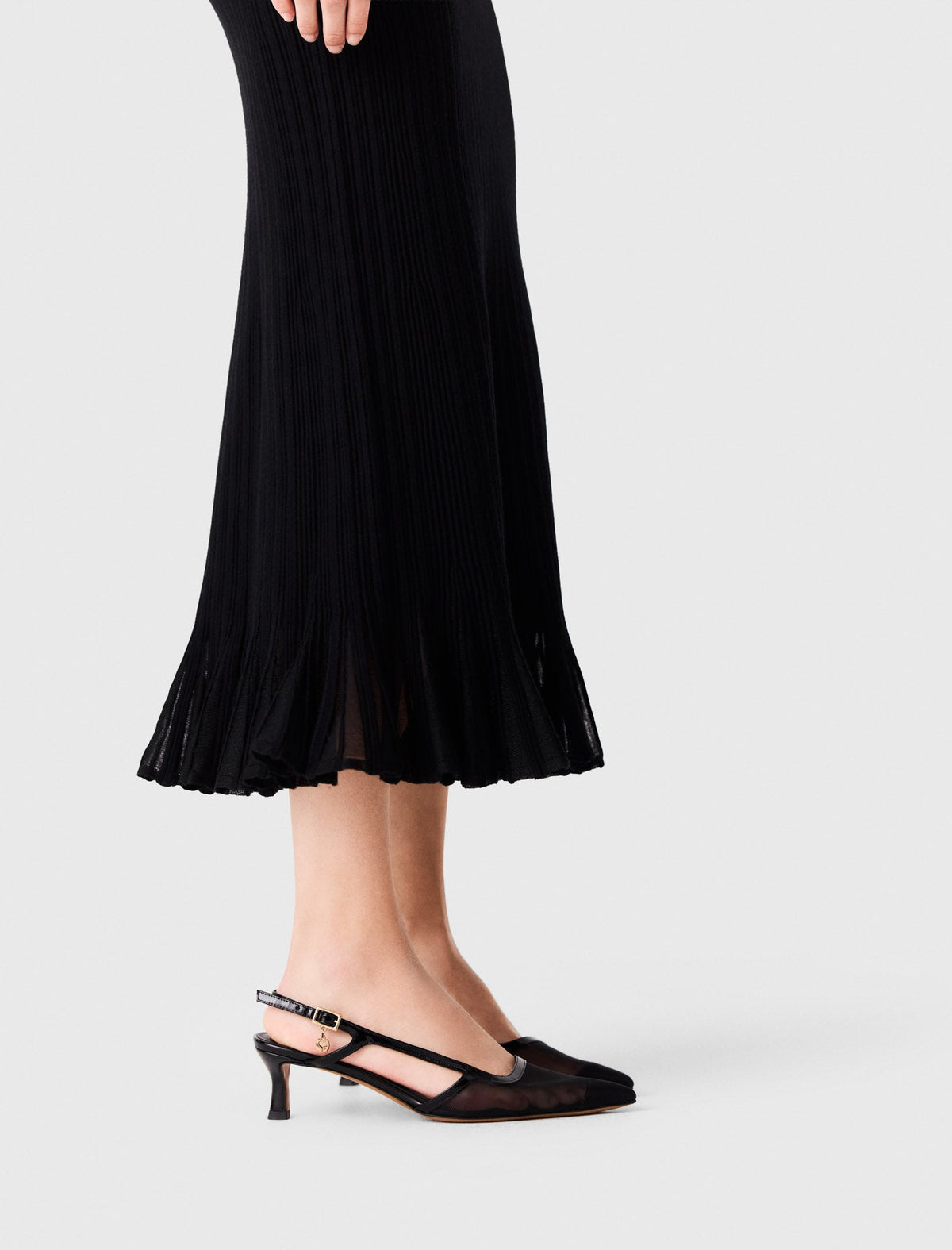 Leather and mesh slingbacks Black