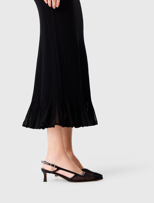 Leather and mesh slingbacks Black