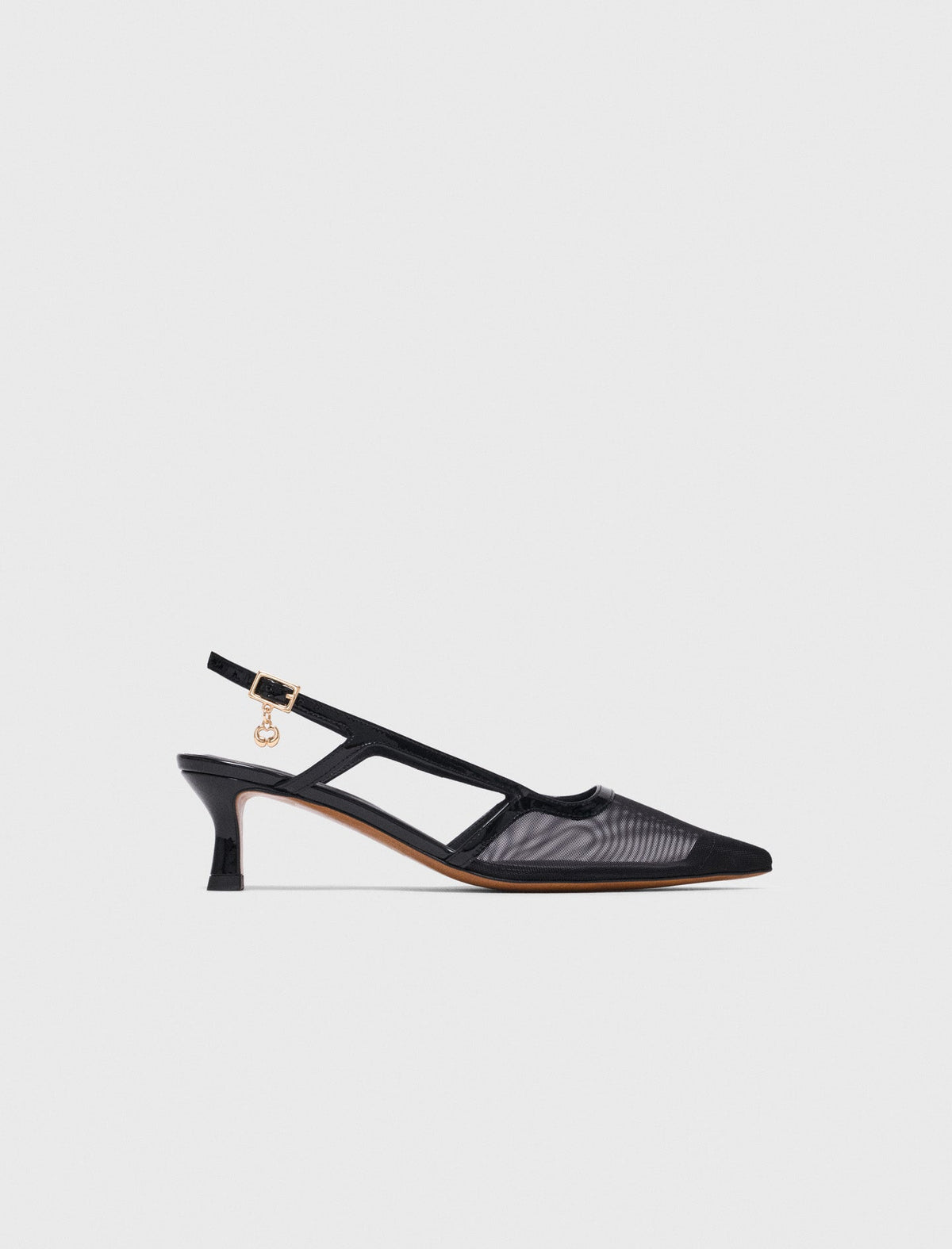 Leather and mesh slingbacks Black