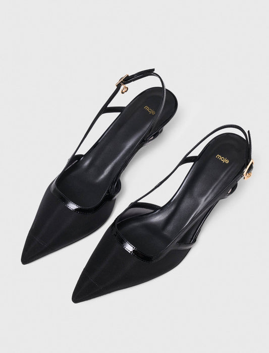 Leather and mesh slingbacks Black