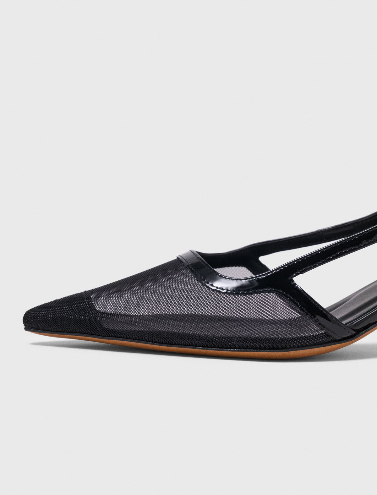 Leather and mesh slingbacks Black