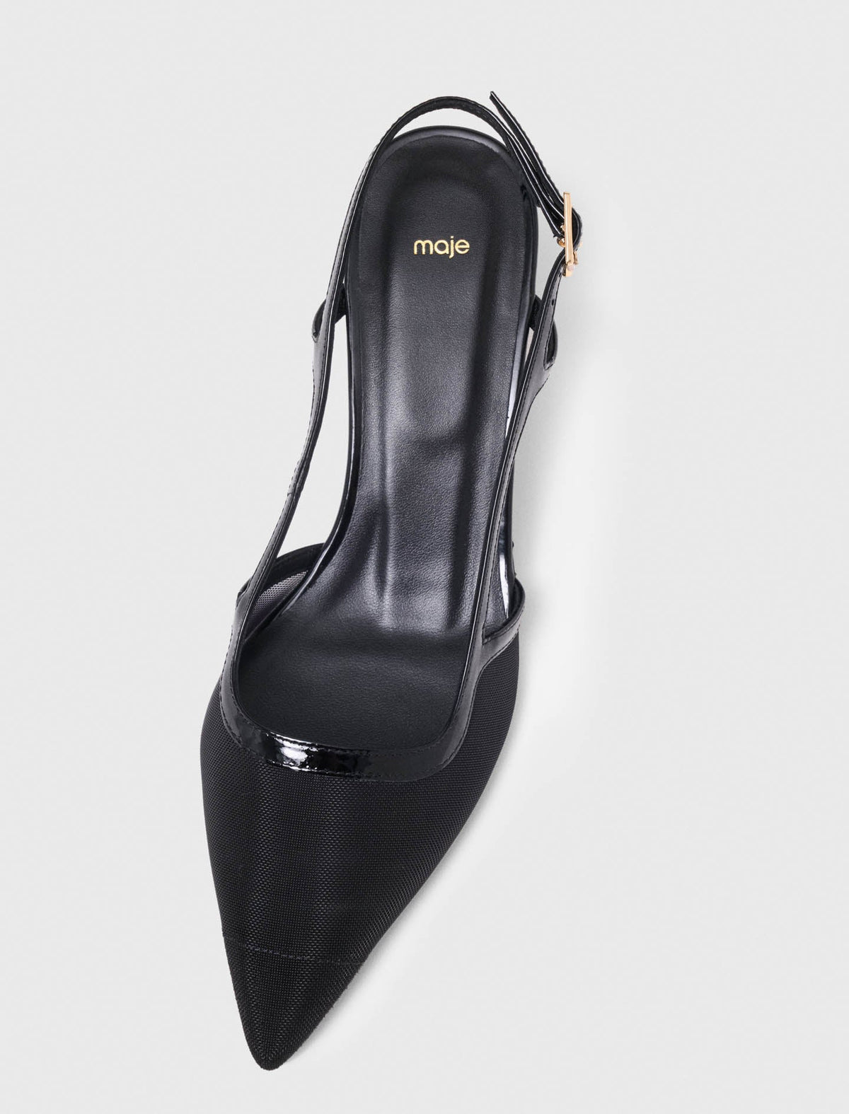 Leather and mesh slingbacks Black