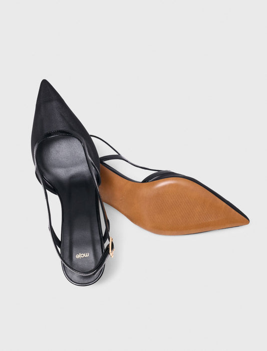 Leather and mesh slingbacks Black