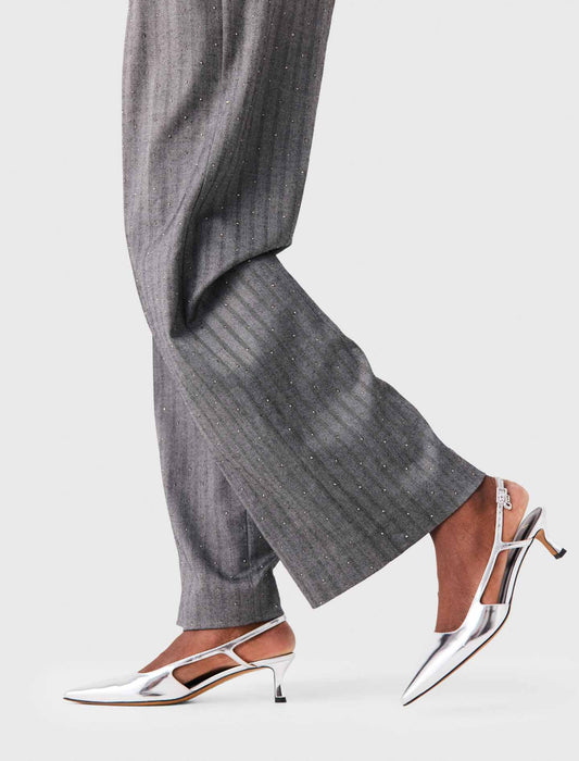 Silver leather strappy heels Silvery