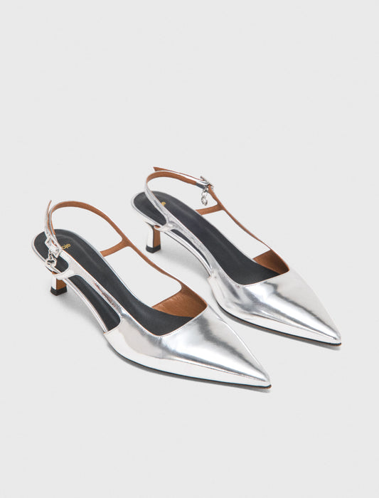 Silver leather strappy heels Silvery