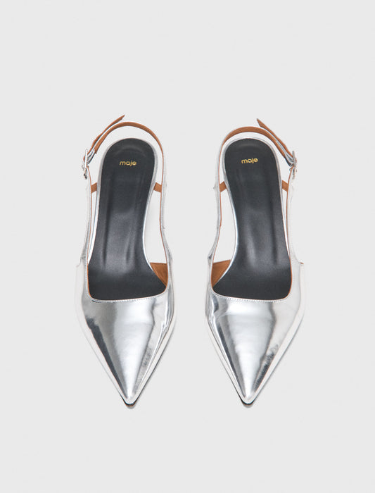 Silver leather strappy heels Silvery