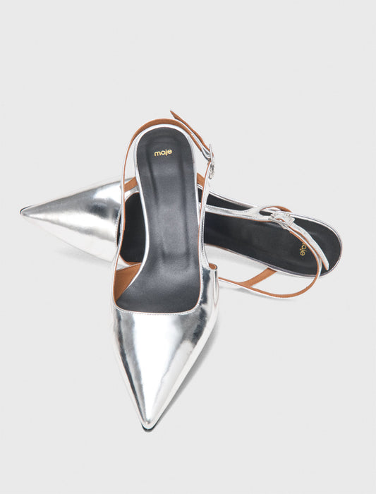 Silver leather strappy heels Silvery