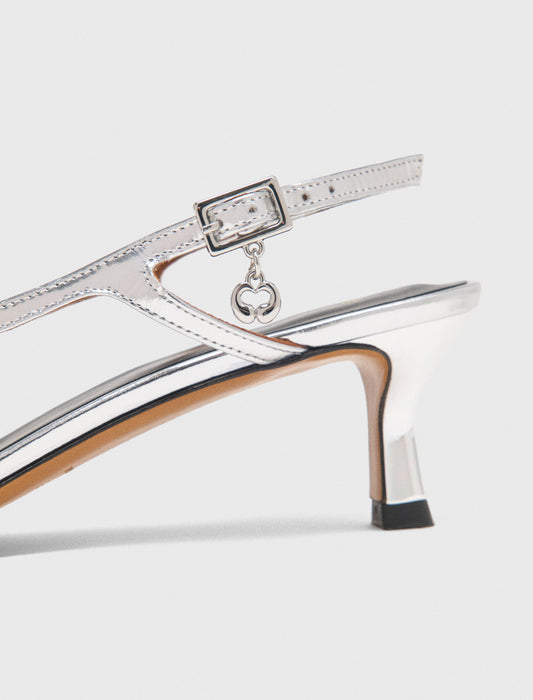 Silver leather strappy heels Silvery