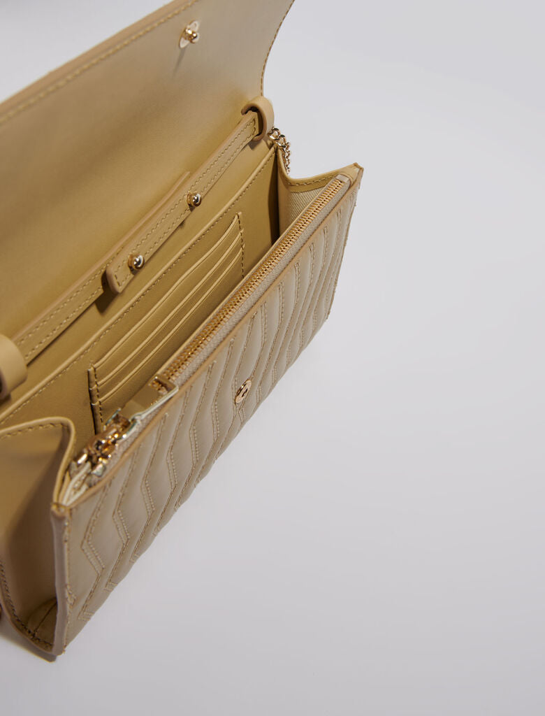 Beige-Leather wallet on chain