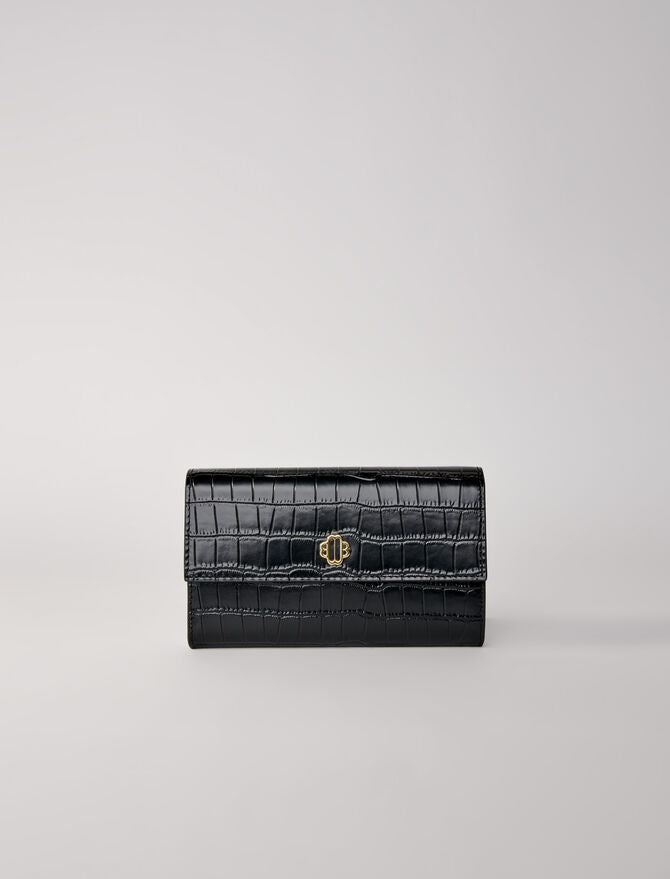 Black-featured-Croc-effect embossed leather bag