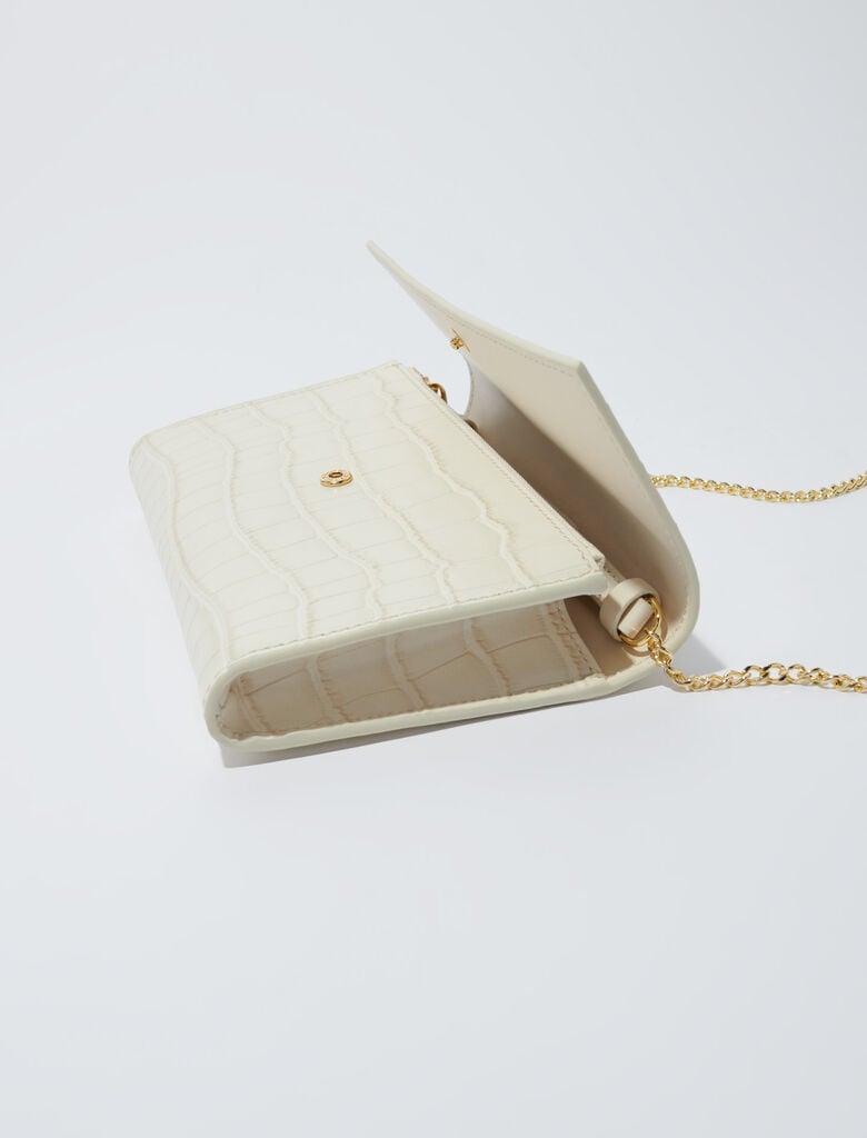 Ecru Vanilla-Croc-effect embossed leather bag