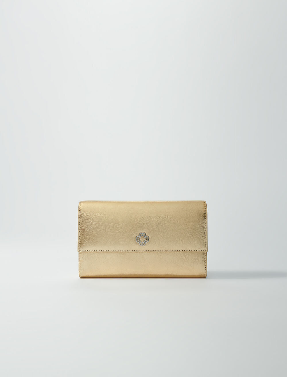 Gold featured-Leather clutch bag with chain