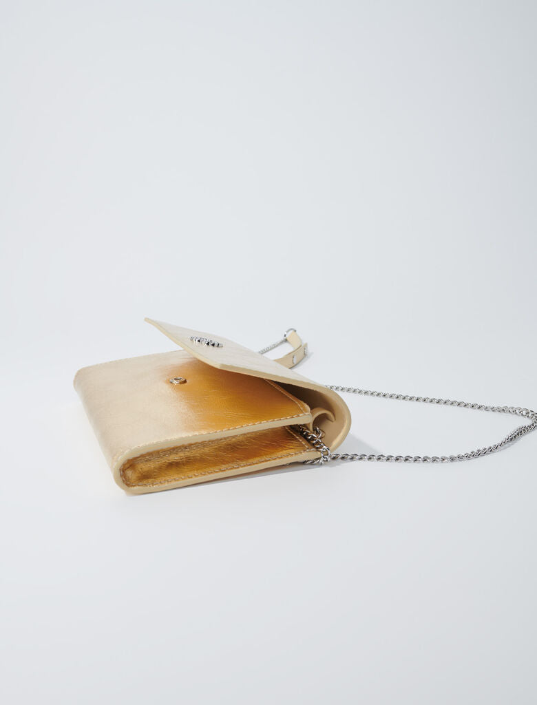 Gold  -Leather clutch bag with chain