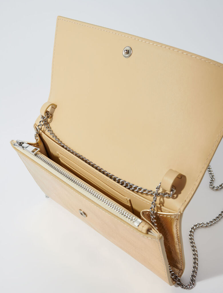 Gold  -Leather clutch bag with chain