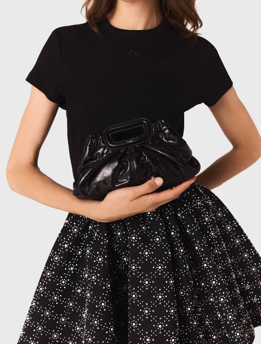 Crackled leather mini clutch Black