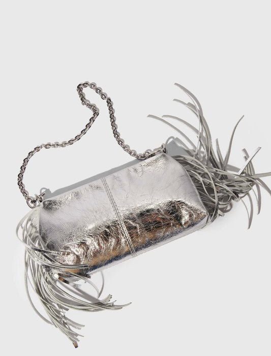 Miss M leather clutch bag Silvery