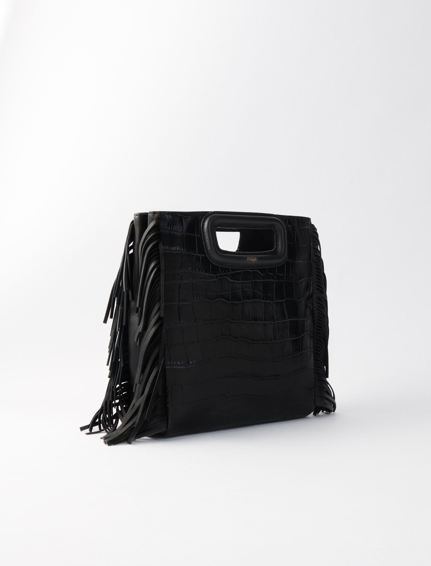 Black-fringed leather m bag