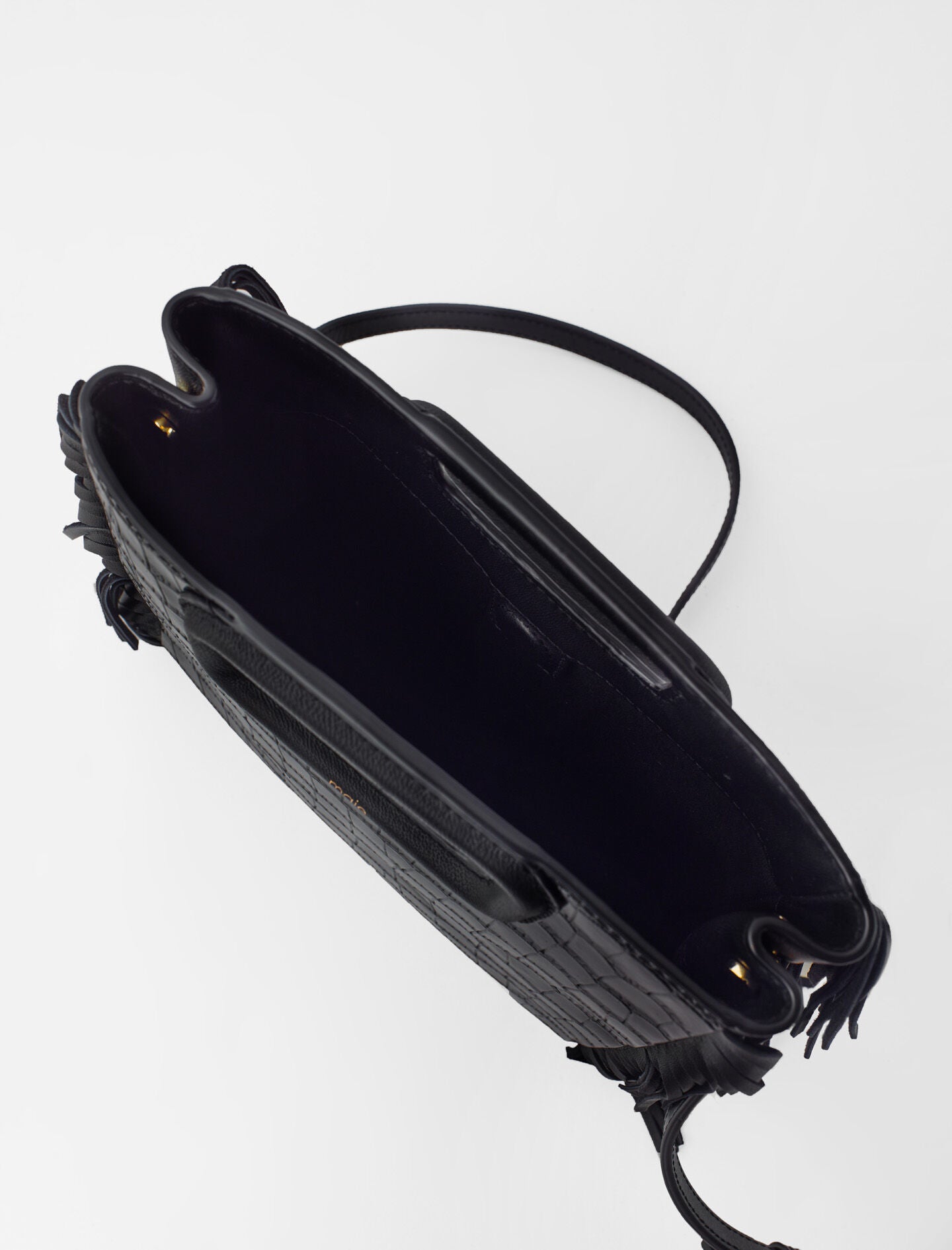 Black-fringed leather m bag