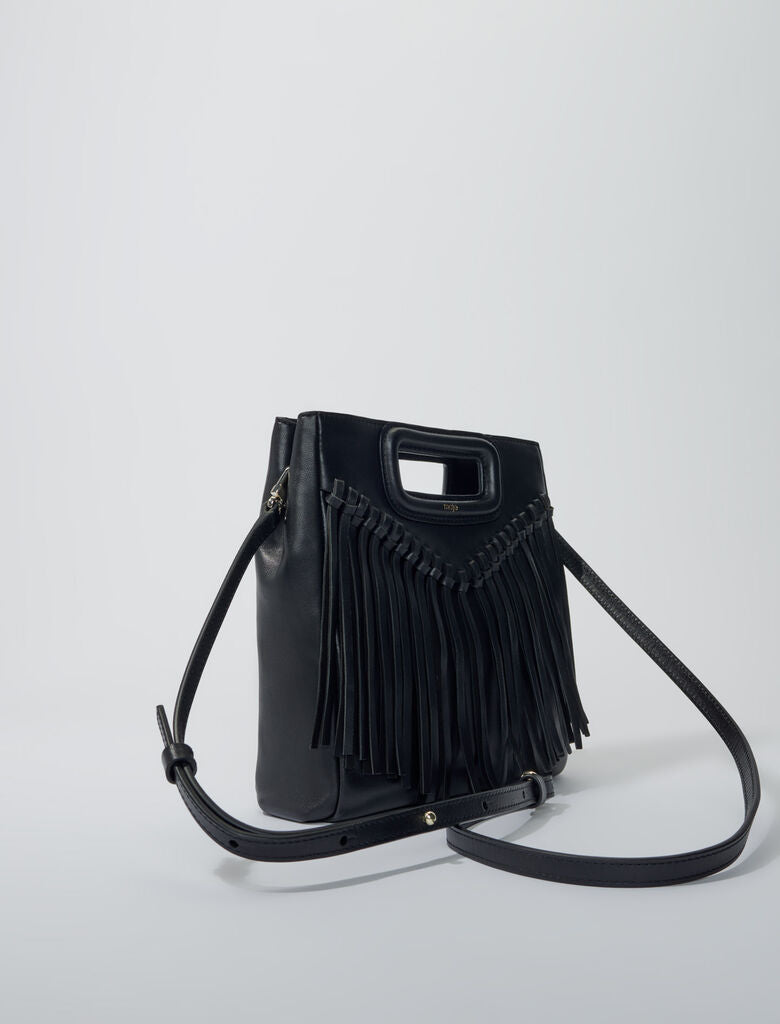 Black-Fringed leather M bag