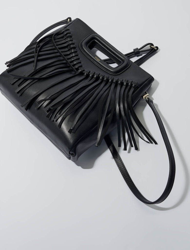 Black-Fringed leather M bag