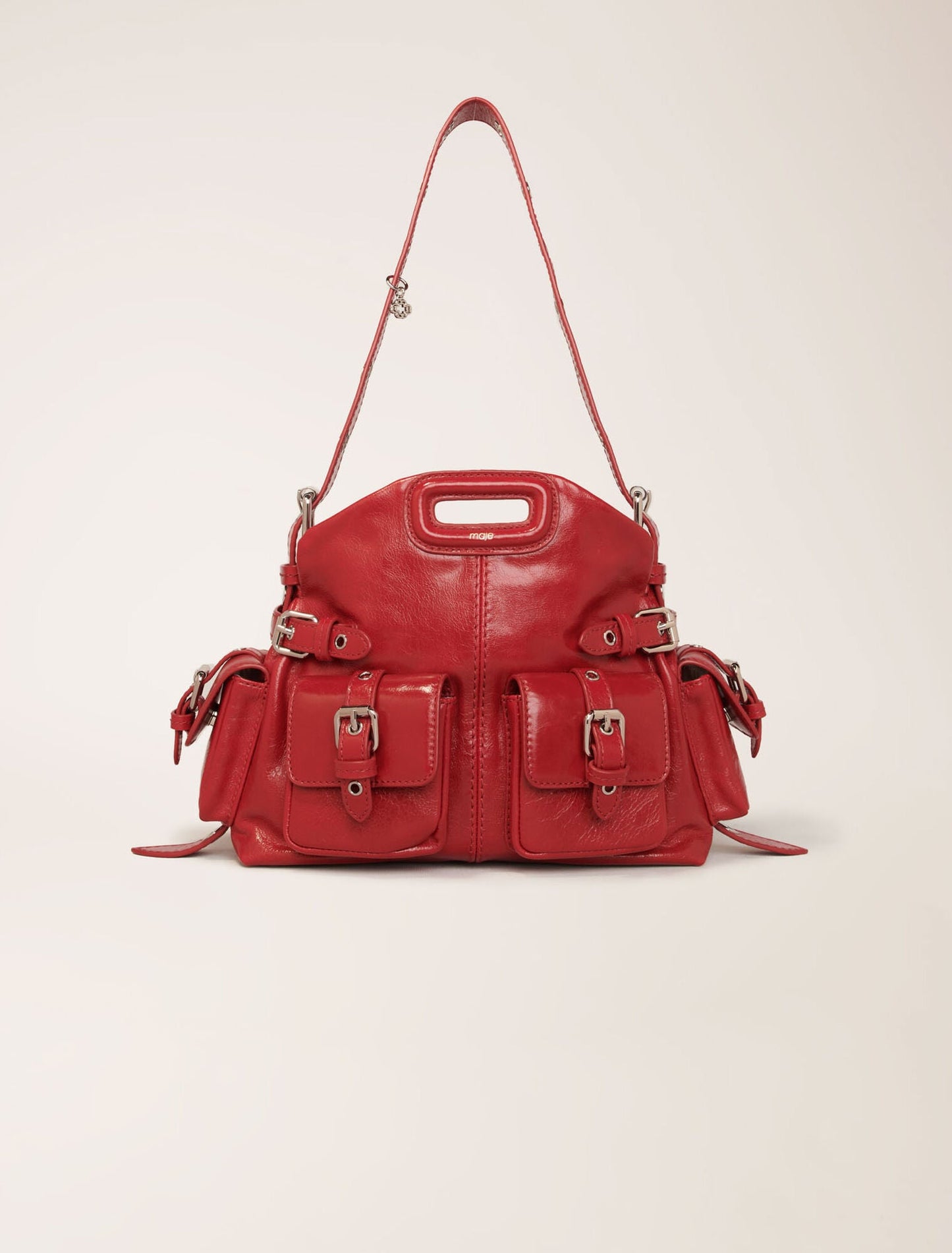 Red-featured-Miss m mini pockets leather bag
