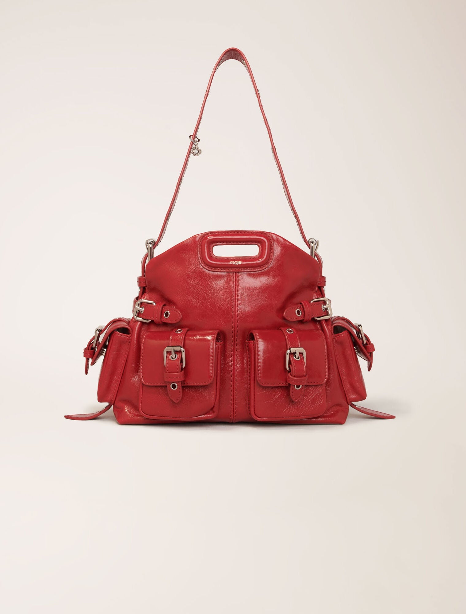 Red-featured-Miss m mini pockets leather bag