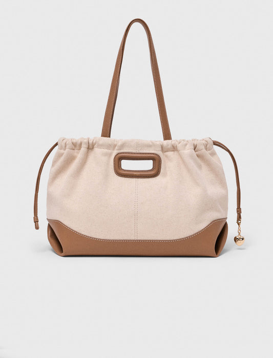 Milpli canvas and leather tote bag Moka/White