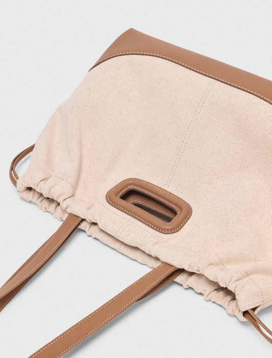 Milpli canvas and leather tote bag Moka/White