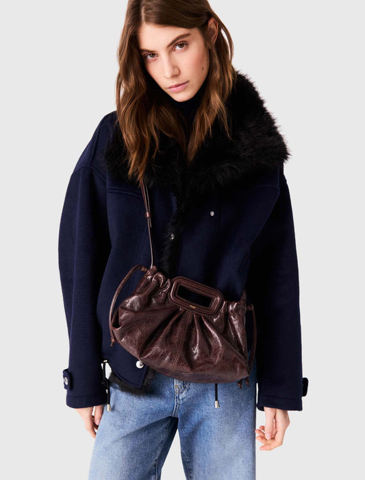 Crackled leather Milpli pouch Dark Brown