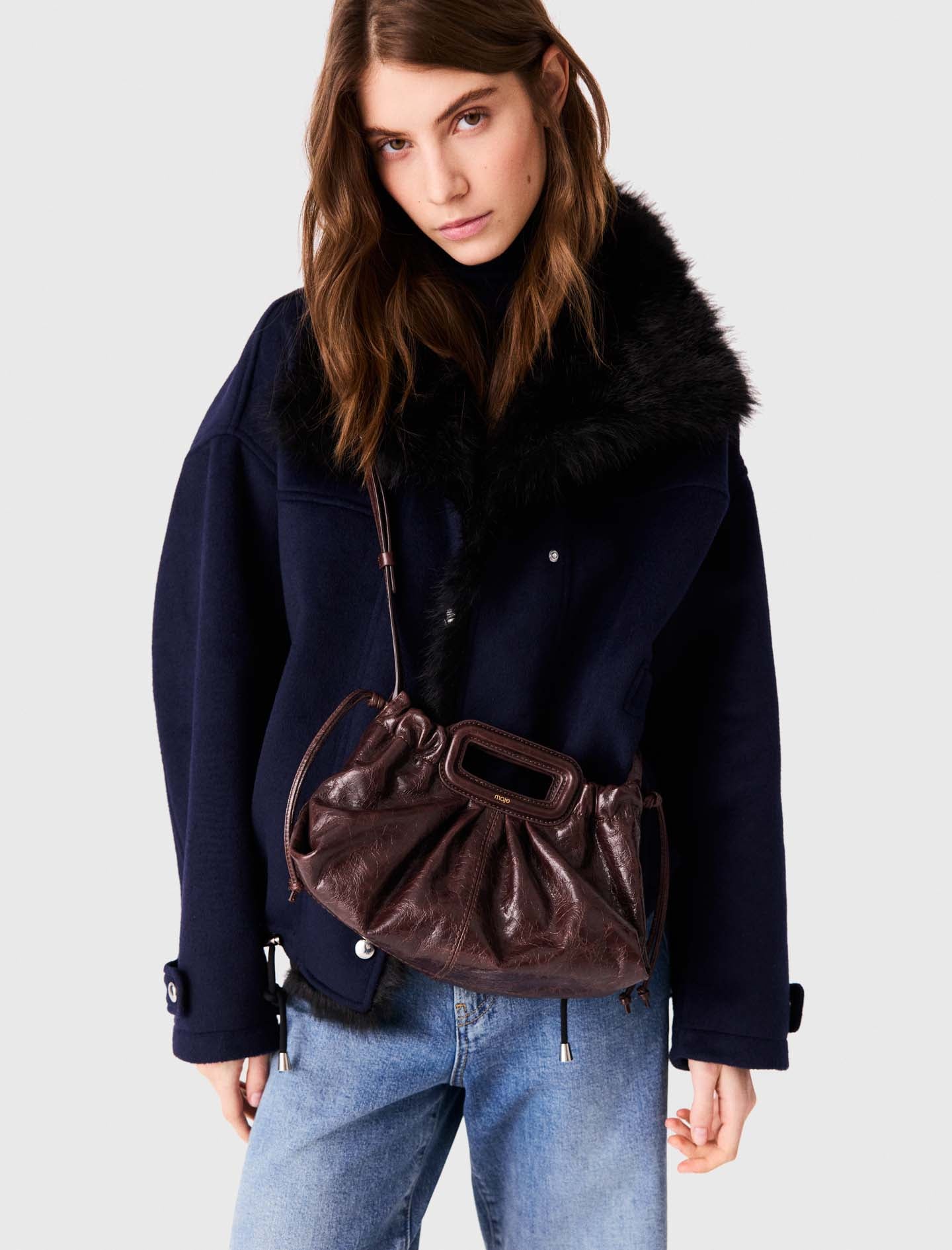 Crackled leather Milpli pouch Dark Brown