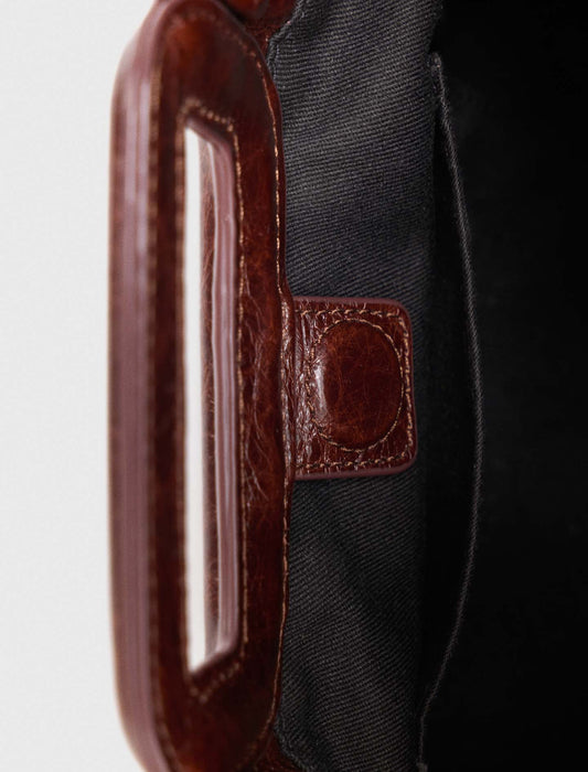 Crackled leather Milpli pouch Dark Brown