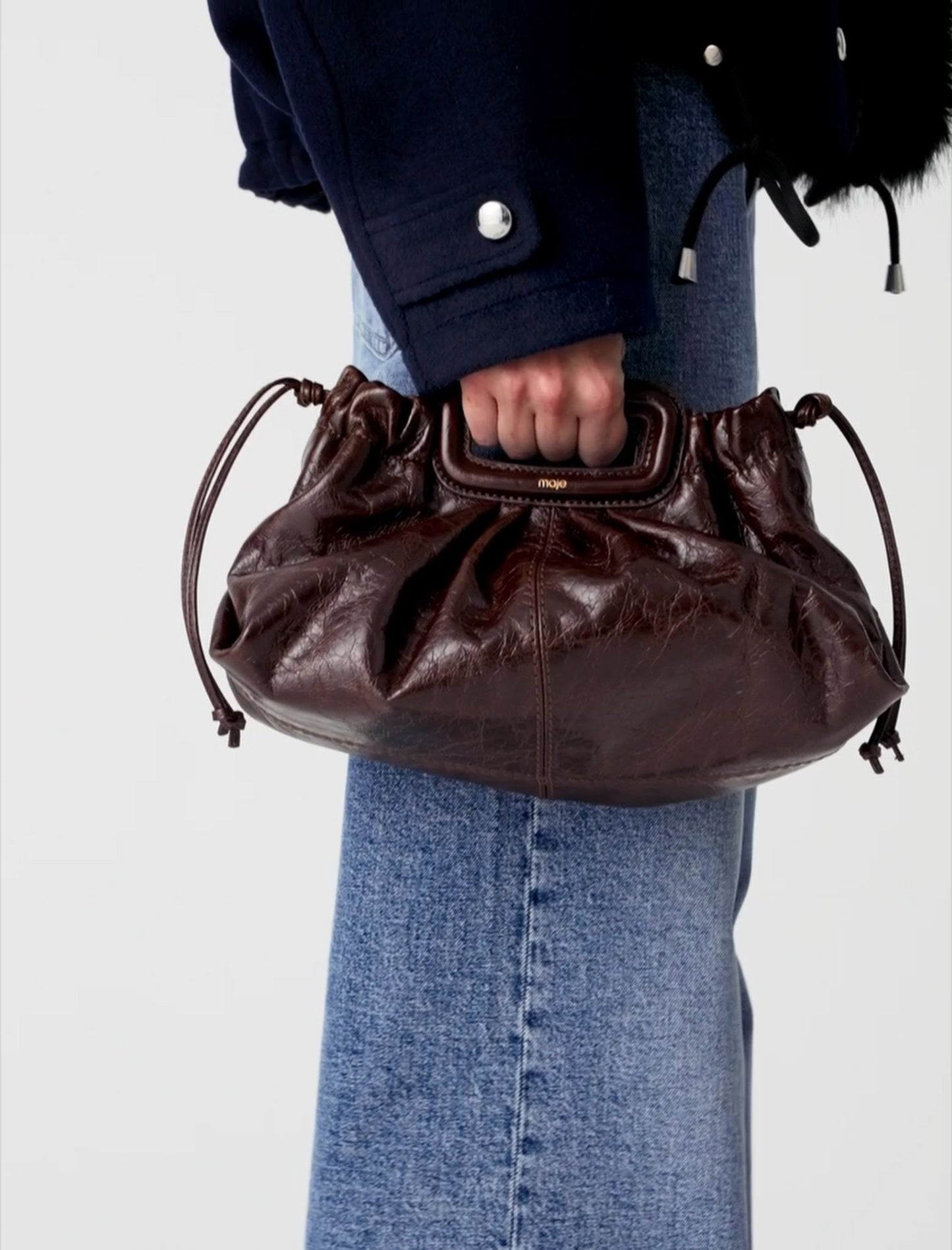 Crackled leather Milpli pouch Dark Brown