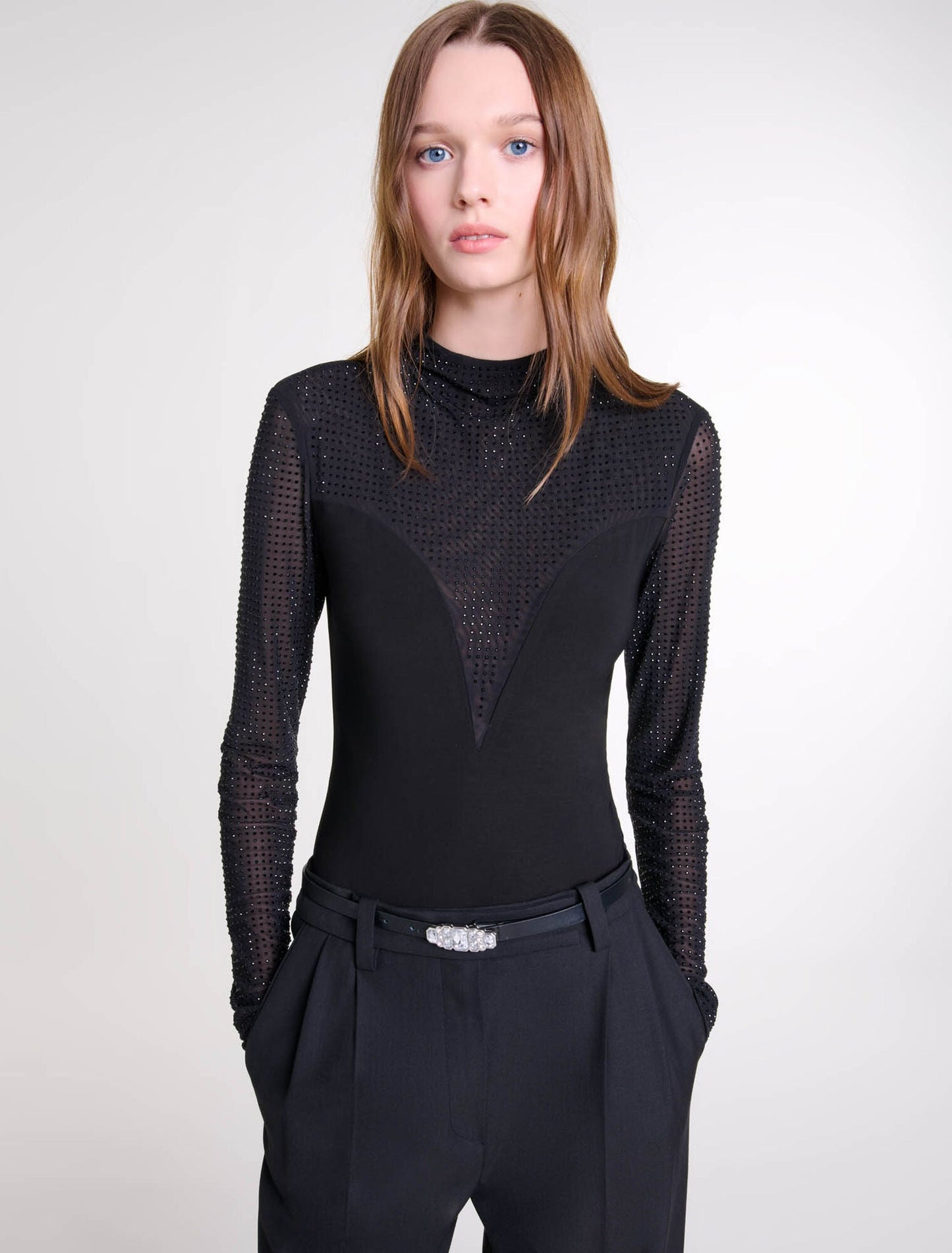 Black-Rhinestone bodysuit