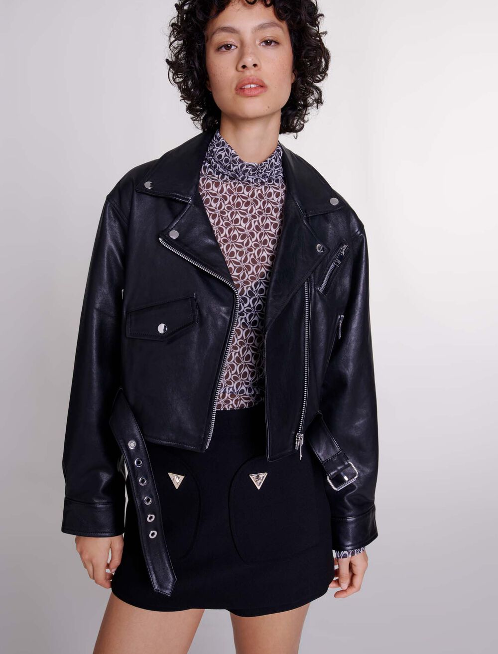 Black-featured-Cropped leather jacket