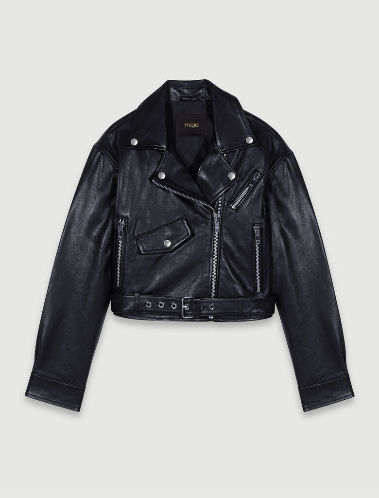 Black-Cropped leather jacket