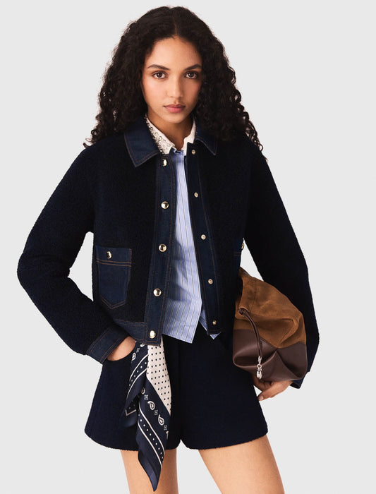 Denim-detail jacket NAVY