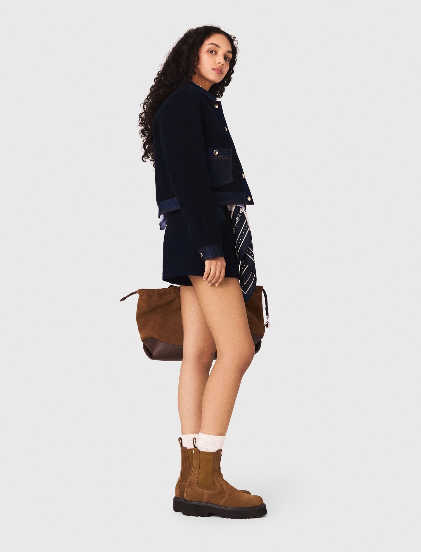 Denim-detail jacket NAVY