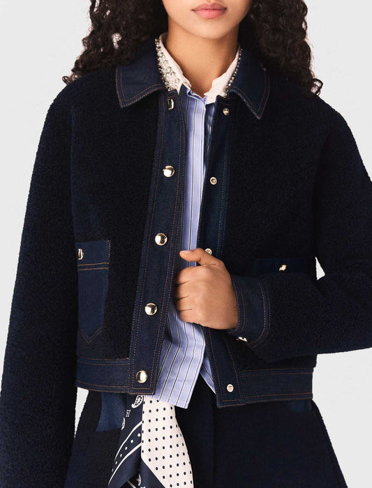 Denim-detail jacket NAVY